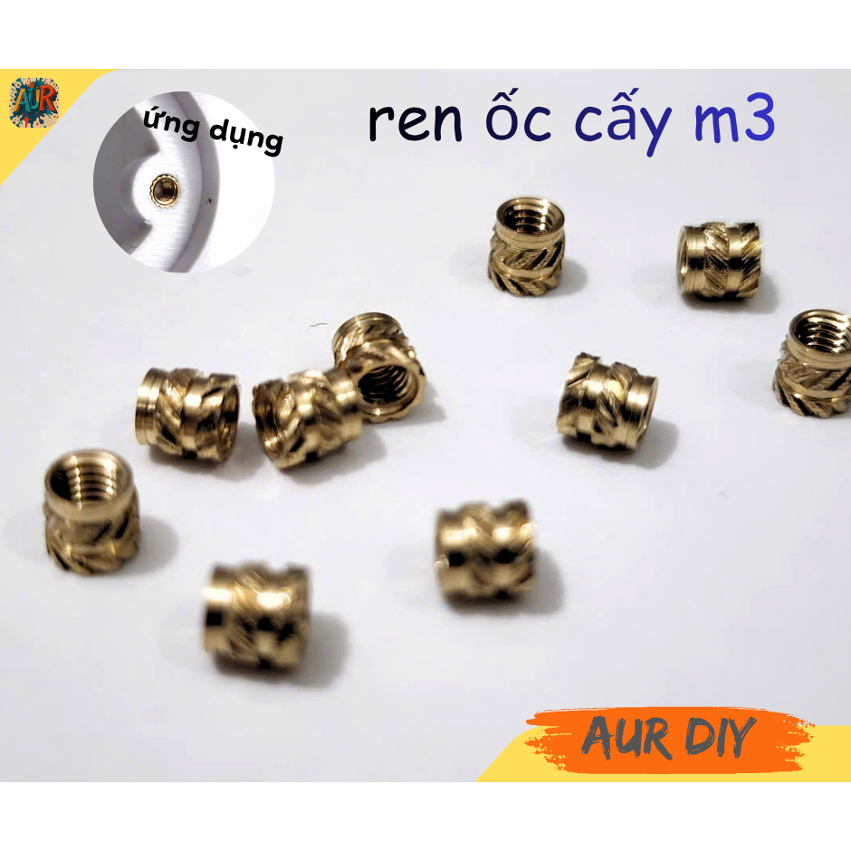 Combo 10 ren ốc cấy m3 chất liệu đồng có rãnh bám siêu chắc