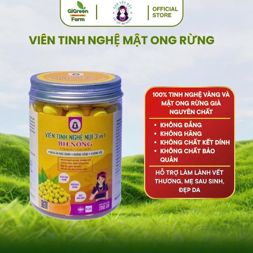 Viên nghệ mật ong bhnong, mật hoa dừa, viên tinh nghệ núi sữa ong chúa đẹp da tăng cường sức khỏe bh