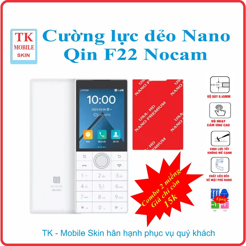 Cường lực dẻo bảo vệ màn hình điện thoại Qin F22 Nocam
