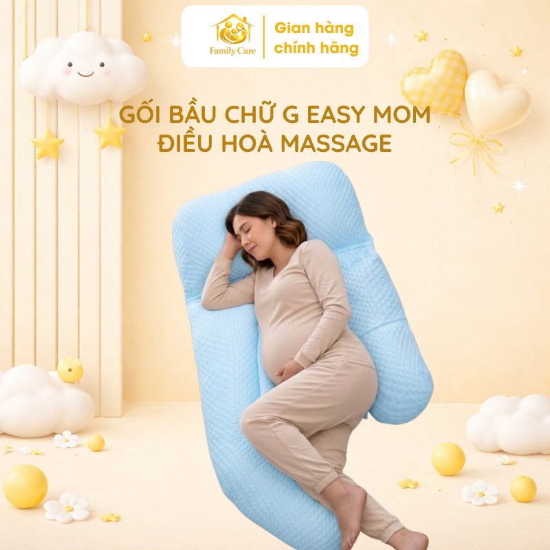 Gối bầu chữ G Easy MOM vỏ điều hòa Massage màu xanh/ hồng cho mẹ bầu – FamilyCare Store
