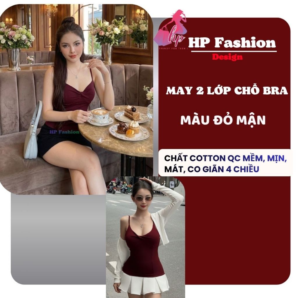 Áo hai dây nữ form dài ôm body không mút chiết eo basic xoắn v1 , áo kiểu mùa hè vải cotton QC co giãn HP106 | BigBuy360 - bigbuy360.vn