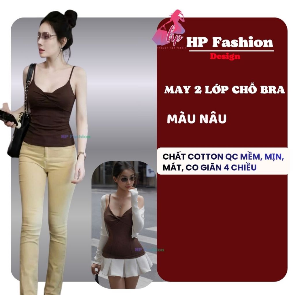 Áo hai dây nữ form dài ôm body không mút chiết eo basic xoắn v1 , áo kiểu mùa hè vải cotton QC co giãn HP106 | BigBuy360 - bigbuy360.vn