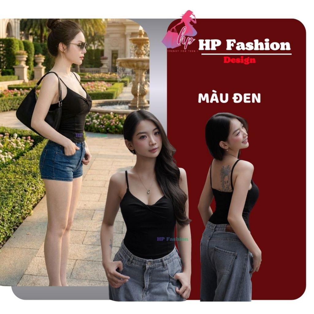 Áo hai dây nữ form dài ôm body không mút chiết eo basic xoắn v1 , áo kiểu mùa hè vải cotton QC co giãn HP106 | BigBuy360 - bigbuy360.vn