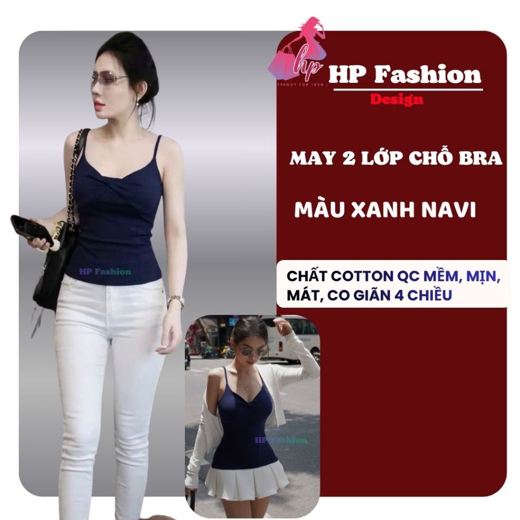 Áo hai dây nữ form dài ôm body không mút chiết eo basic xoắn v1 , áo kiểu mùa hè vải cotton QC co giãn HP106 | BigBuy360 - bigbuy360.vn