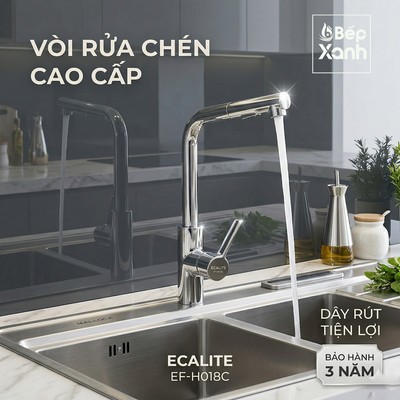 [New 2025] Vòi rửa chén nóng lạnh dây rút Ecalite EF-H018C, thiết kế cực đẹp, chất lượng, bảo hành 3 năm