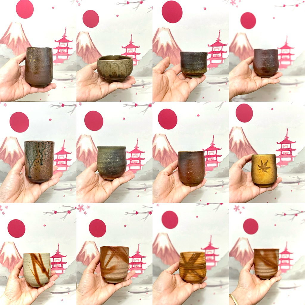 Bát/ Ly mộc Bizen/chawan bizen hỏa biến đẹp có triện hàng Nhật.