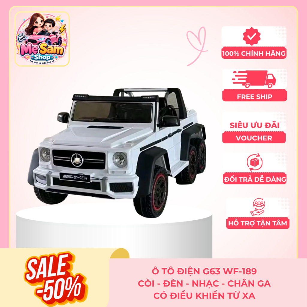 Xe ô tô điện trẻ em G63 6 bánh WF189 có điều khiển từ xa, 4 động cơ, tải 100kg, Xe điện 2 chỗ cho bé