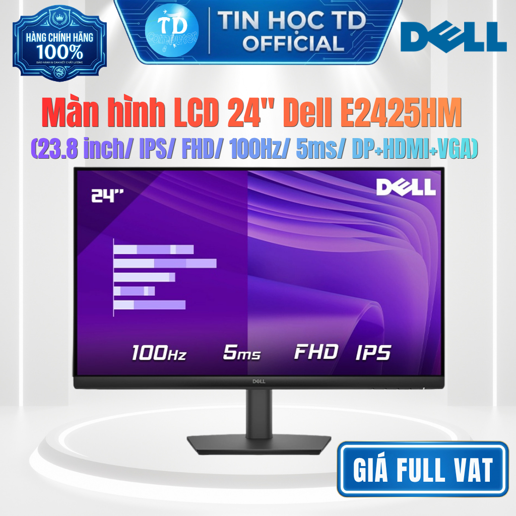 Màn hình LCD 24" Dell E2425HM – 23.8 Inch IPS Full HD 100Hz - Hàng chính hãng