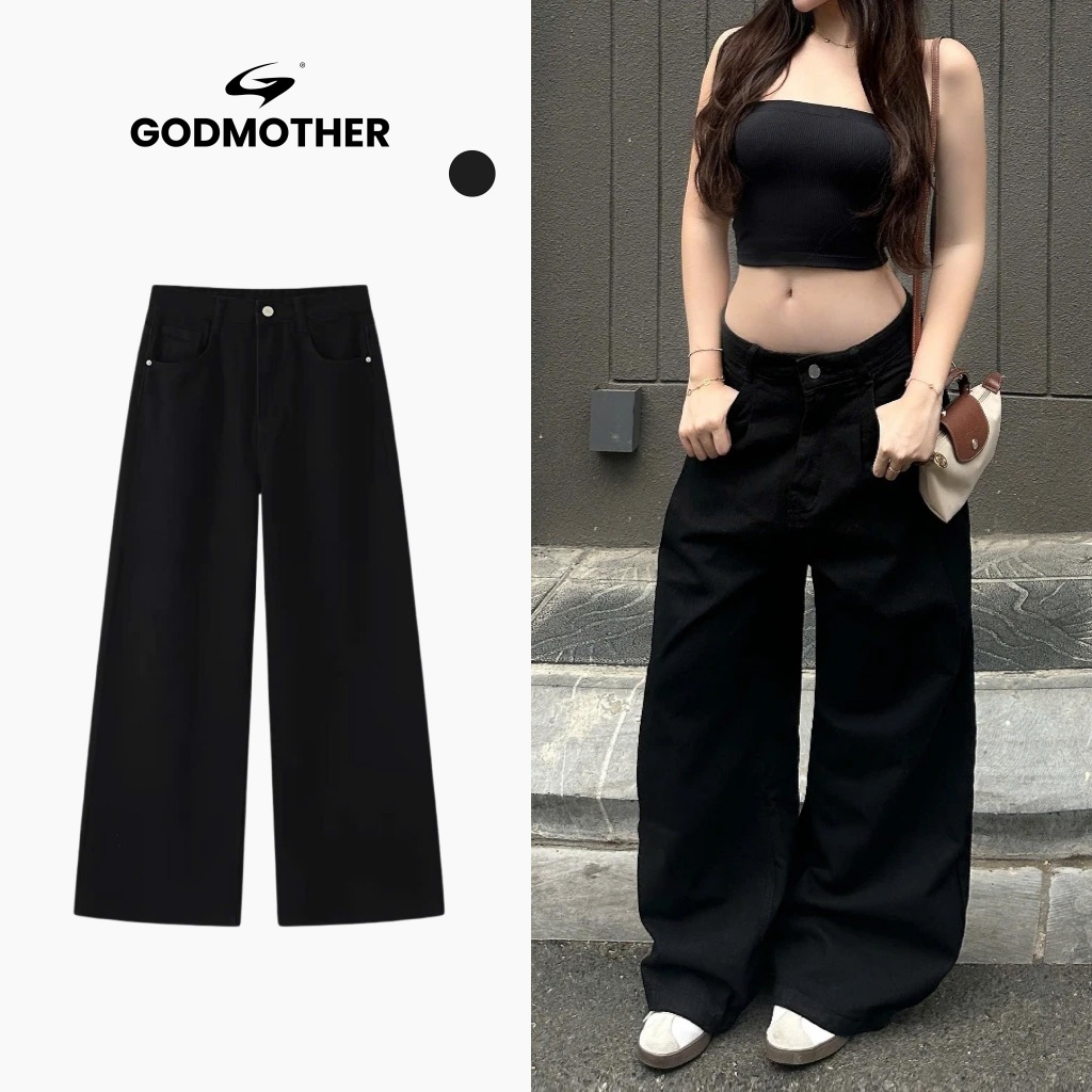 Quần Jean Đen Form Suông Rộng GODMOTHER Quần Jean Cạp Trễ Ống Suông Nam Nữ Unisex Thoải Mái | BigBuy360 - bigbuy360.vn