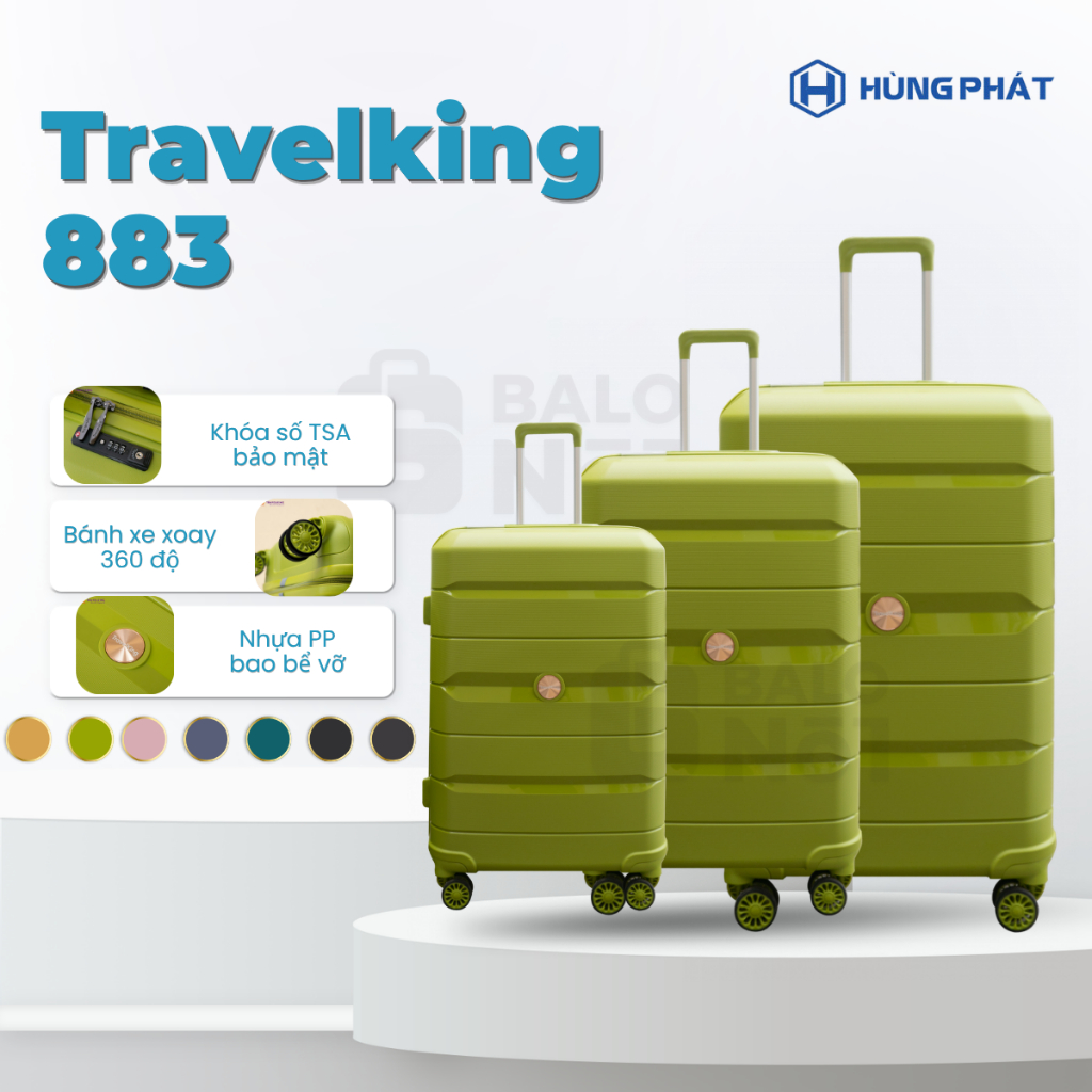 [HÙNG PHÁT] Vali Thời Trang Travelking 883 Hùng Phát Nhựa PP Dẻo Cao Cấp Chống Bể Vỡ
