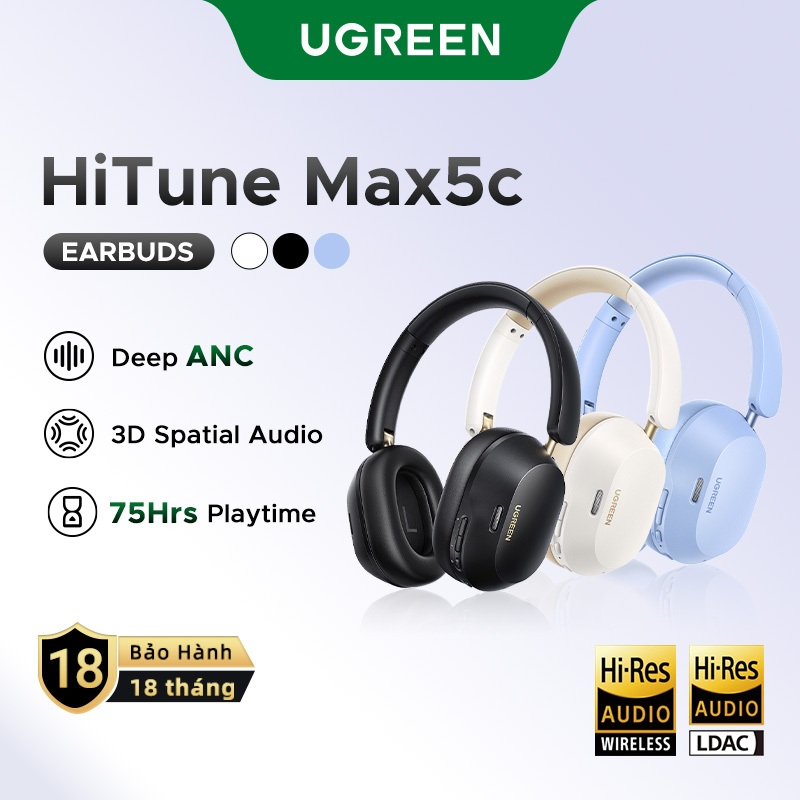Tai nghe Bluetooth Ugreen Hitune Max5c Hi-Res  | Hybrid ANC | Kết nối 2 thiết bị | Bluetooth Chụp Ta