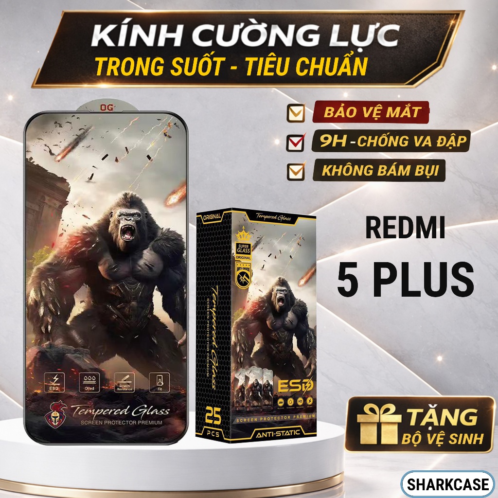 Kính cường lực Redmi 5 Plus cao cấp full màn trong suốt bảo vệ màn hình dt sharkcase