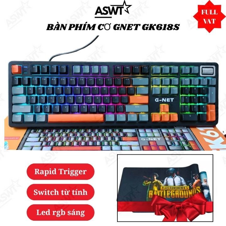 Bàn phím cơ Gaming Gnet GK618S Switch từ tính Rapid Trigger cao cấp - tặng kèm bàn di - bảo hành 2 n