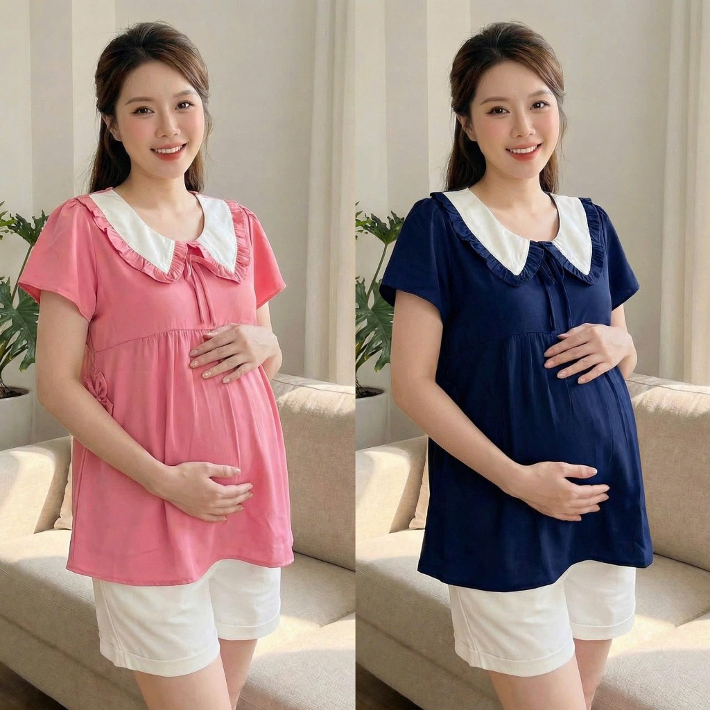 Áo Bầu Cổ Sen Phối Túi Tiểu Thư Dáng Suông Rộng – YUMI STORE