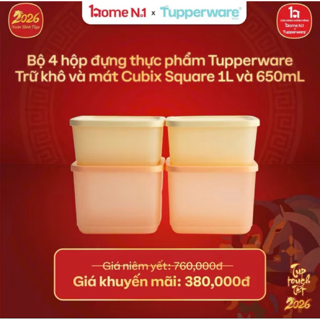 Bộ 4 Hộp Trữ Mát, Trữ Khô Square Tupperware