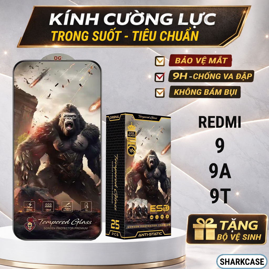 Kính cường lực Redmi 9A, 9T, Redmi 9 cao cấp full màn trong suốt bảo vệ màn hình dt sharkcase