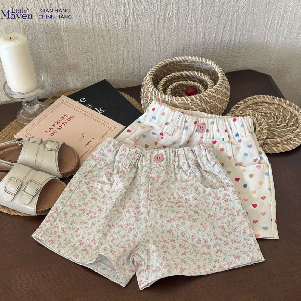 Quần short bé gái Little Maven/ Malwee hoạ tiết chấm bi hoa nhí, trơn màu A2094 - Little Maven Chính