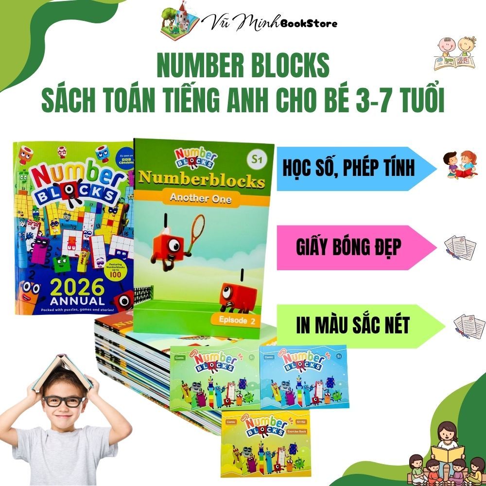 [Sách] Number blocks – Sách toán tiếng Anh cho bé 3–7 tuổi 2026 Annual / Comic Exercise / in rời 30 