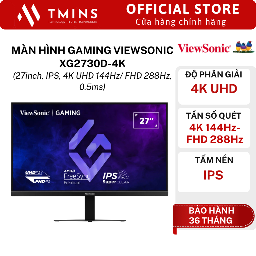 Màn Hình Gaming ViewSonic XG2730D-4K (27inch, IPS, 4K UHD 144Hz/ FHD 288Hz, 0.5ms) - Hàng chính hãng