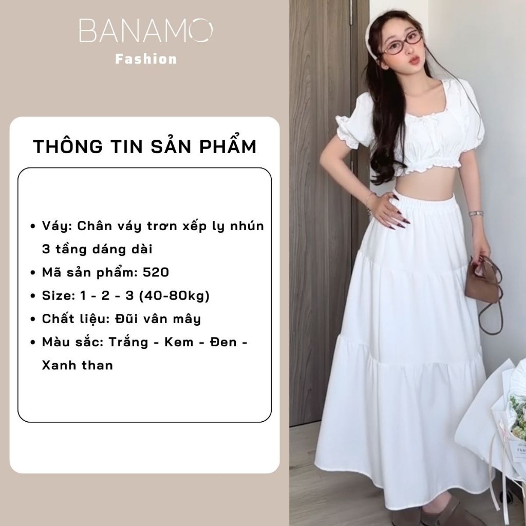 Chân váy nữ BIGSIZE Banamo Fashion váy trơn xếp ly nhún 3 tầng dáng dài chất đũi vân mây nhiều màu siêu xinh 520 | BigBuy360 - bigbuy360.vn