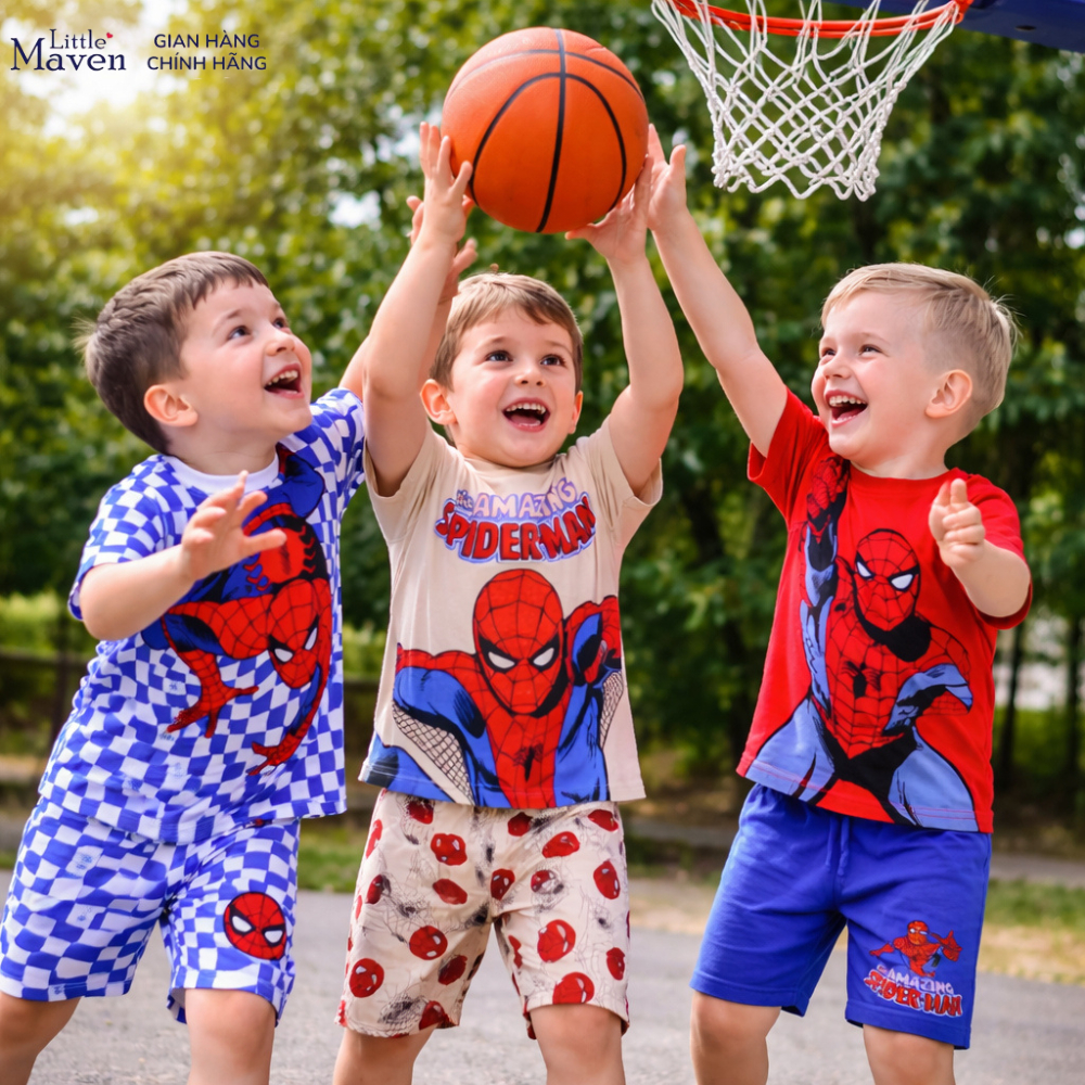 BST Bộ Hè Bé Trai Họa Tiết Siêu Nhân Cotton Cao Cấp Mềm Mại Little Maven Mẫu Mới LMSB4 - Little Mave