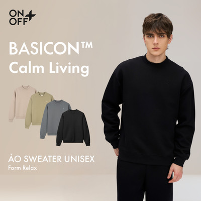BASICON | Áo nỉ Sweater cổ tròn unisex, phom relax thoải mái ONOFF - 15TW25W511