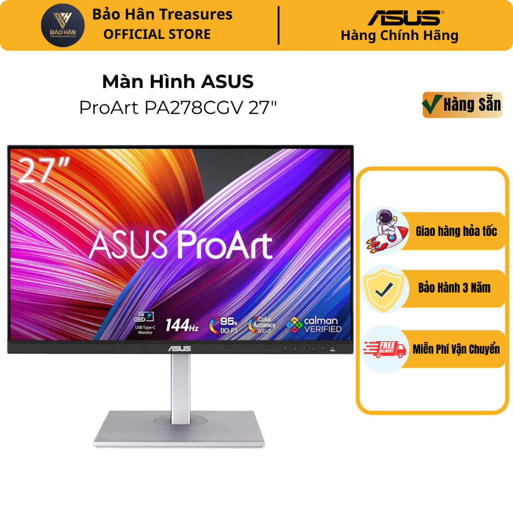 Màn Hình ASUS ProArt PA278CGV/ PA278CGRV 27" IPS 2K 144Hz USBC Chuyên Đồ Họa Thiết Kế - Hàng Chính H
