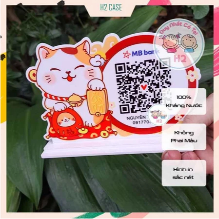 Mã QR Mèo Thần Tài CODE để bàn, Mica in bảng quét Qr Code mèo thần tài để bàn in Theo Yêu Cầu