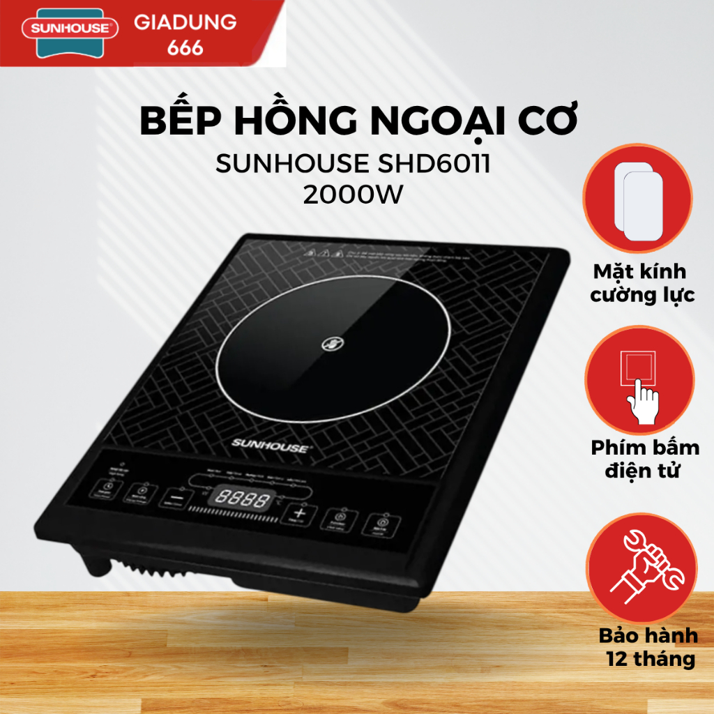 Bếp hồng ngoại đơn Sunhouse SHD6011, bếp hồng ngoại Sunhouse SHD6011, mặt bếp siêu bền