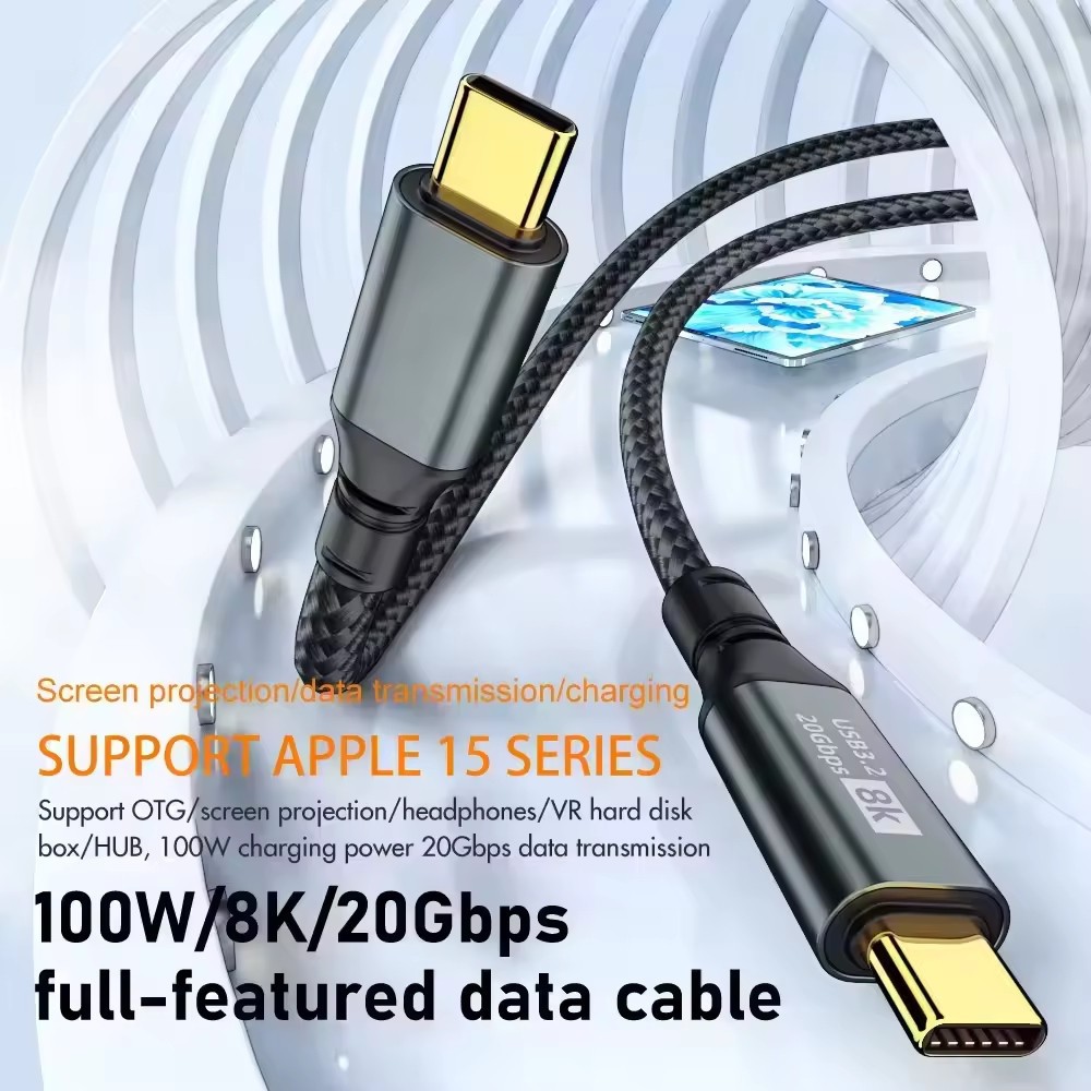 20Gbps / 8K ] Dây cáp sạc nhanh USB 3.2 100W 20V 5A truyền dữ liệu 20Gbps bọc dù 1m 2m  3m Truyền hì