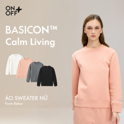 BASICON | Áo nỉ nữ cổ tròn chui đầu chất liệu nỉ interlock, phom relax thoải mái ONOFF - 16TW25W513