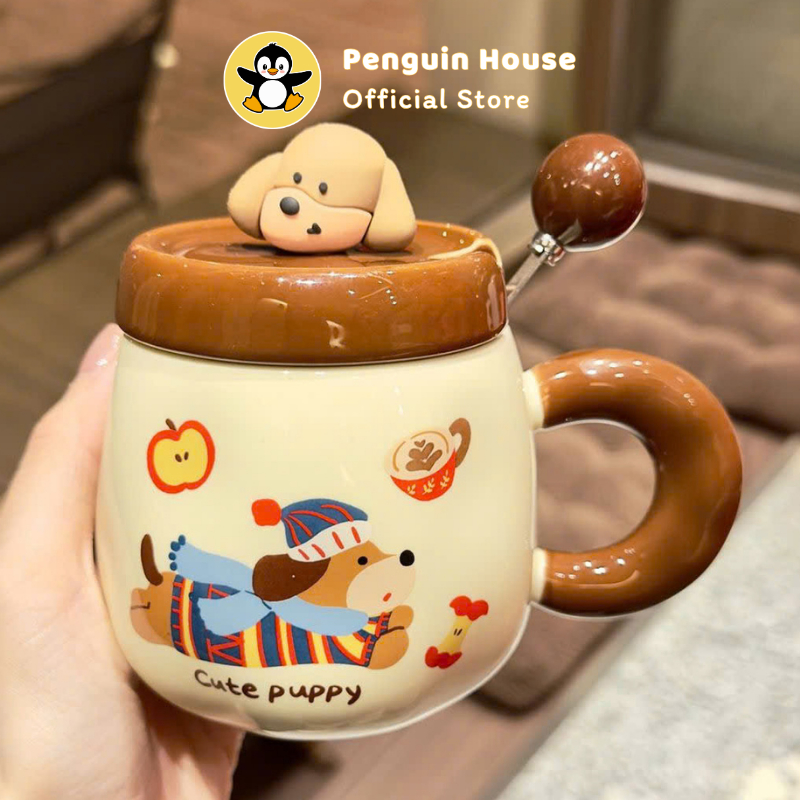 [Penguin] Cốc sứ Cute Puppy decor 250ml ly sứ dễ thương decor bàn học phòng ngủ, cốc sứ cute_FS3
