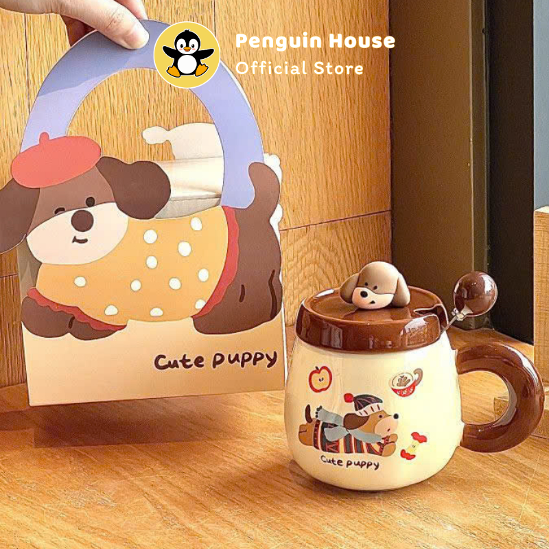 [Penguin] Cốc sứ Cute puppy 250ml ly sứ decor, ly sứ uống nước, cốc uống nước dễ thương