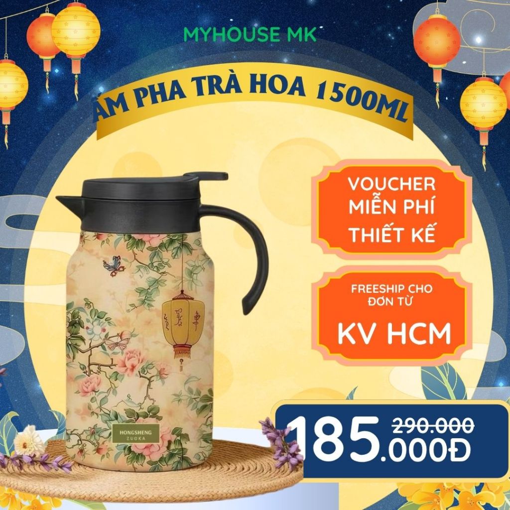 Bình Giữ Nhiệt Cao Cấp 1500ml Inox 316 – Hoa Văn Sang Xịn, Giữ Nhiệt Tốt