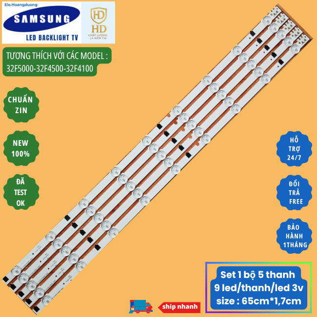 Thanh led tivi samsung 32f5000 32f4100 32f4001 32f4500(set bộ 5 thanh,mỗi thanh 9led,3v )-Ele.hoangd