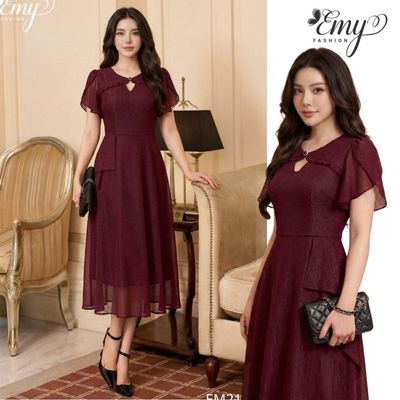Đầm Voan Lụa Đỏ Đô EMY EM2188 Trung Niên Cho Mẹ Đi Du Lịch, Đi Biển, Đi Tiệc Thanh Lịch, Mát Mẻ