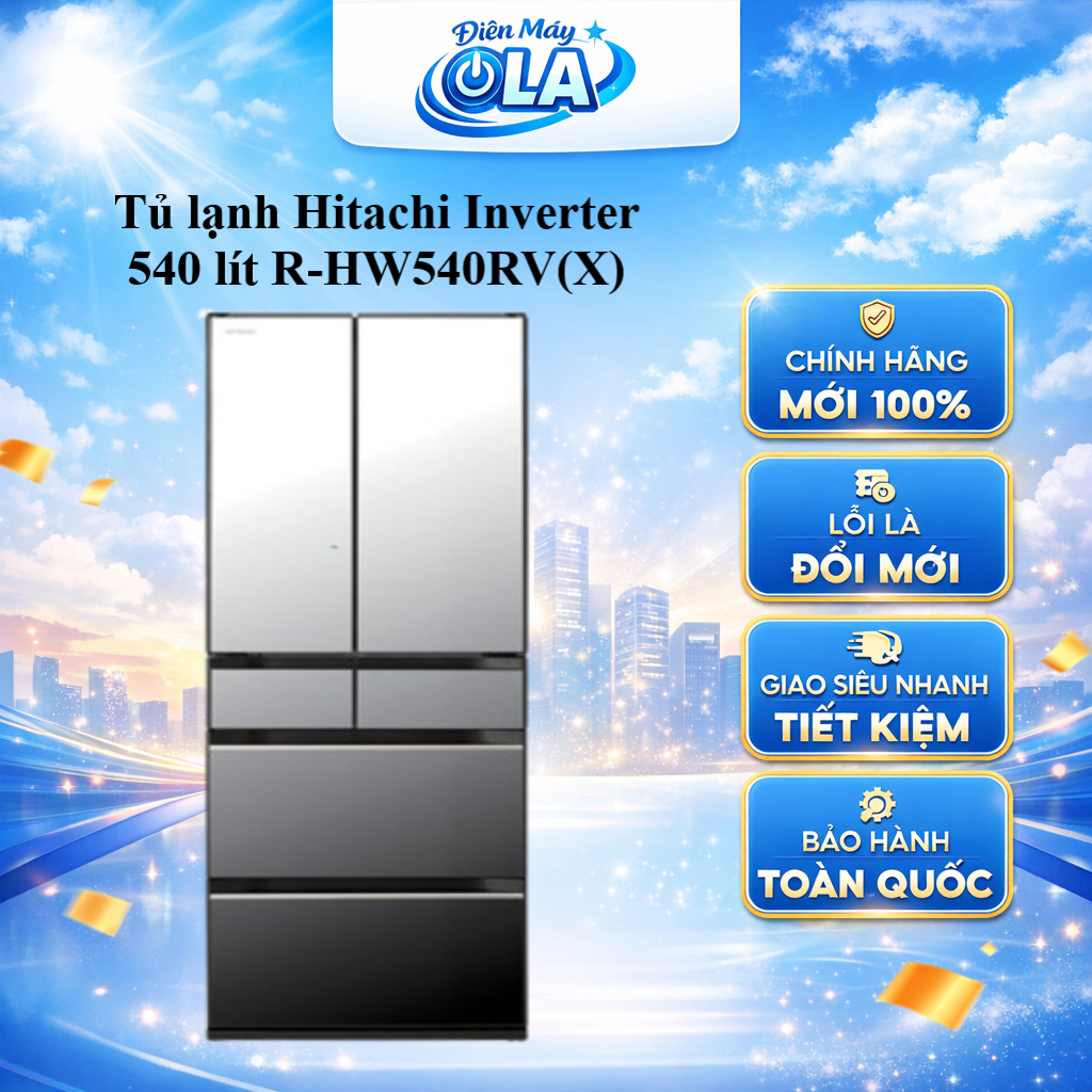 Tủ Lạnh Hitachi Inverter 540 lít R-HW540RV(X) - Gương Pha Lê, Multi Door, Made in Japan