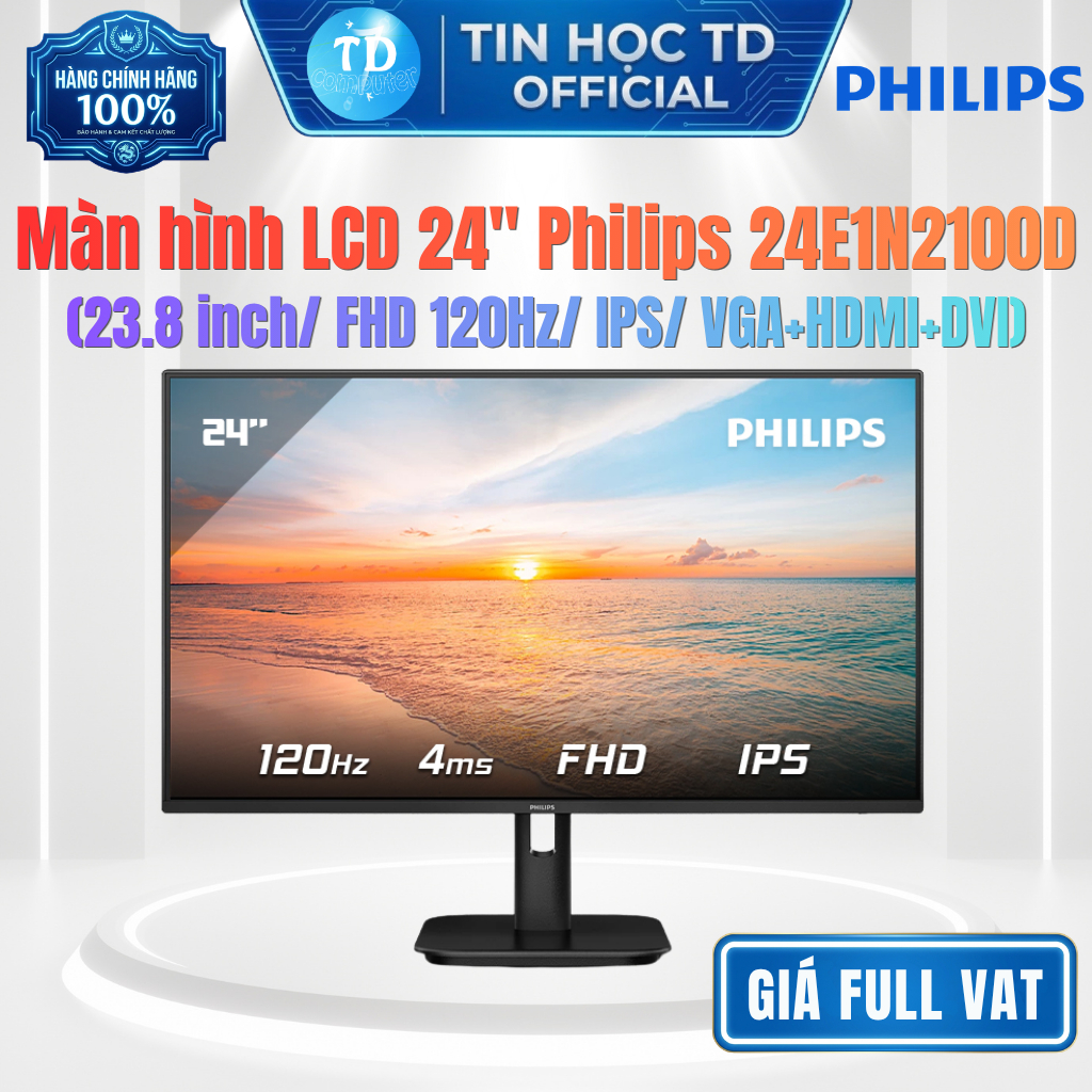 Màn hình LCD 24" Philips 24E1N2100D – 23.8 inch FHD IPS 120Hz - Hàng chính hãng DGW phân phối