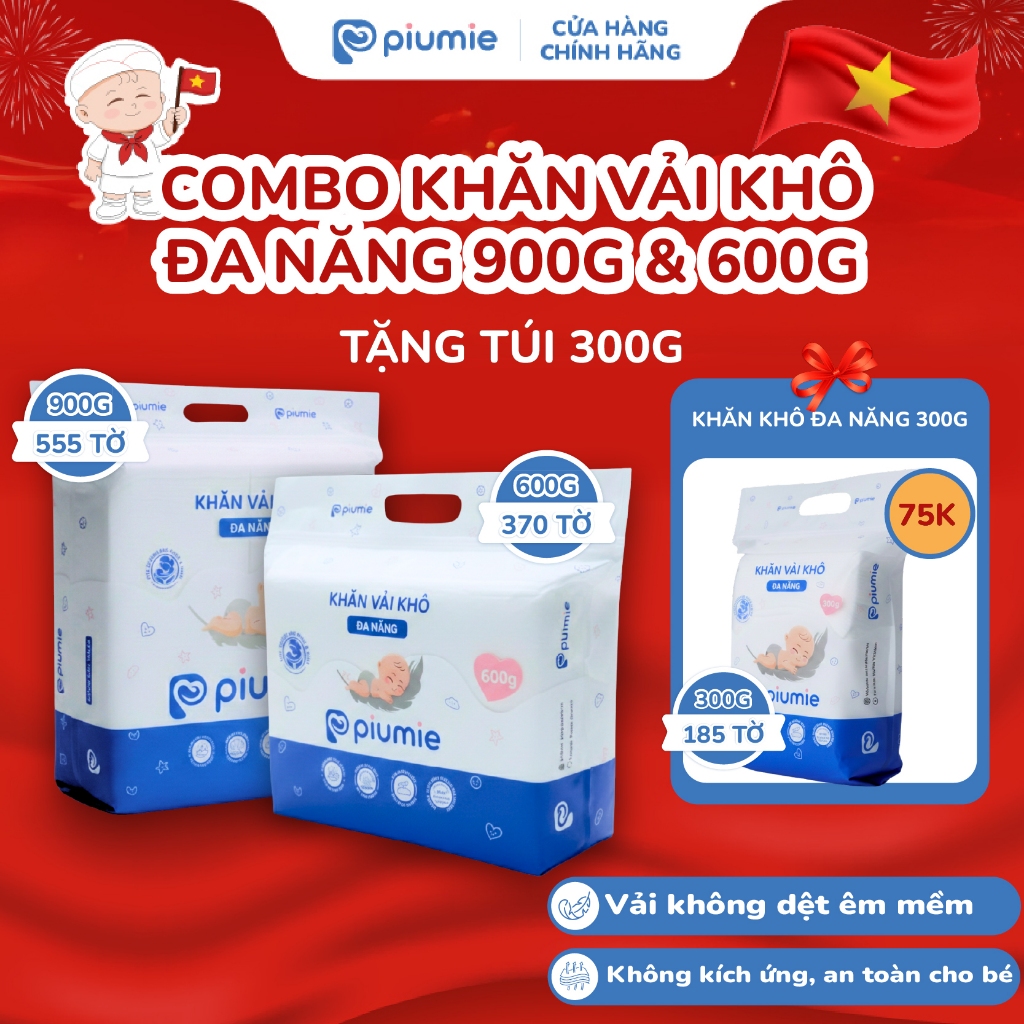 Khăn khô đa năng cho bé cao cấp PIUMIE - Vải không dệt thấm hút tốt, không kích ứng, mềm mại an toàn cho bé