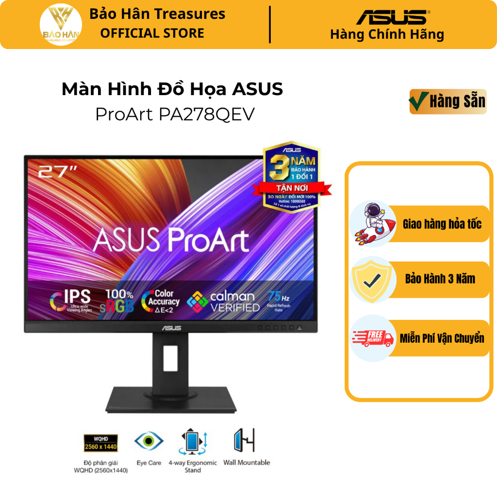 Màn hình ASUS ProArt PA278QEV 27 inch (2560x1440/IPS/75Hz/5ms) - Hàng Chính Hãng