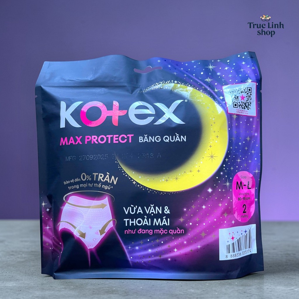 Băng Vệ Sinh Kotex Quần Ban Đêm M-L – Thấm Hút Mạnh, Chống Tràn, Êm Ái Cả Đêm