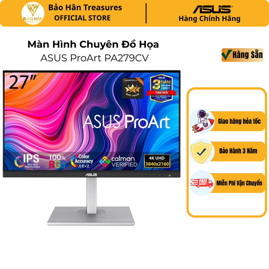 Màn hình Asus Pro Art PA279CV (27 inch/UHD/IPS/60Hz/5ms/350 nits/HDMI+DP+USB+USBC+Audio) - Hàng Chín