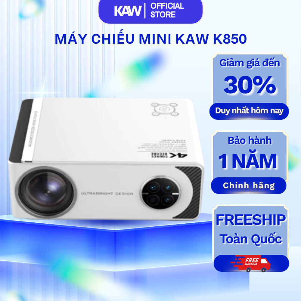 Máy Chiếu Mini KAW K850 Android Chính Hãng - Full HD, Kết Nối Điện Thoại, Laptop, Xem Phim Online, C