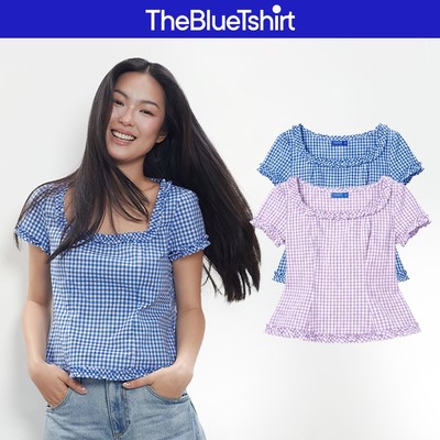 TheBlueTshirt - Áo kiểu croptop kẻ sọc caro form xoè có bèo trang trí nữ tính - Jasmine Top