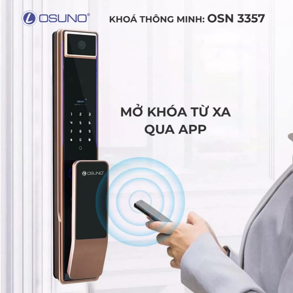 Khóa điện tử OSUNO 3357 – Vân tay + Mã số + Thẻ từ + Chìa cơ | Khóa cửa thông minh chống trộm