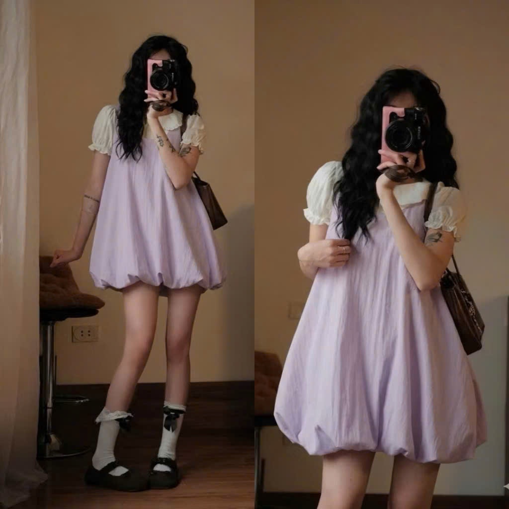 Váy bí dáng phồng Hari chất vải linen họa tiết Bi , Hoa nhí xinh xắn vintage Floral Bubble Dress Dành cho nữ | BigBuy360 - bigbuy360.vn
