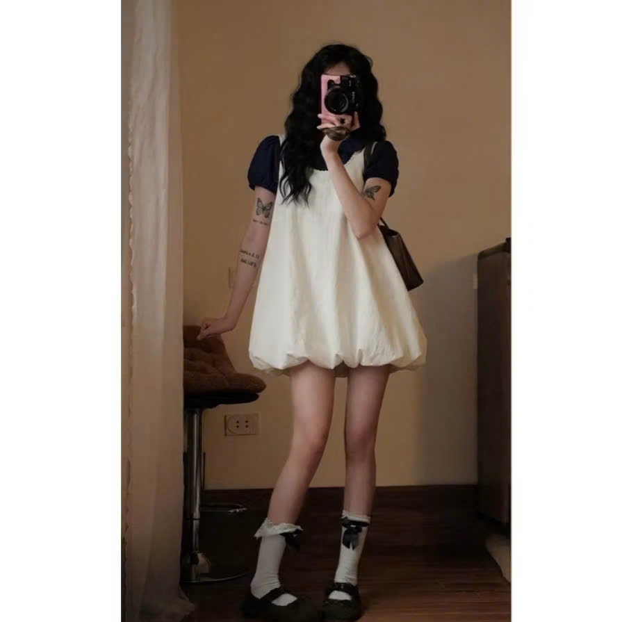 Váy bí dáng phồng Hari chất vải linen họa tiết Bi , Hoa nhí xinh xắn vintage Floral Bubble Dress Dành cho nữ | BigBuy360 - bigbuy360.vn