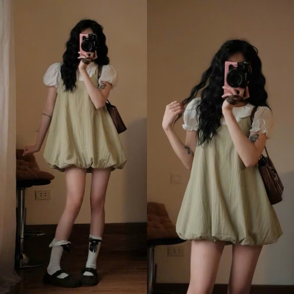 Váy bí dáng phồng Hari chất vải linen họa tiết Bi , Hoa nhí xinh xắn vintage Floral Bubble Dress Dành cho nữ | BigBuy360 - bigbuy360.vn