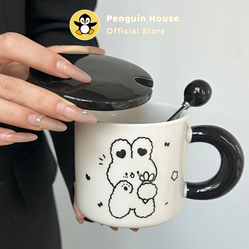 [Penguin] Cốc sứ cute Sweet animal 350ml ly sứ decor, ly sứ uống nước, cốc uống nước dễ thương