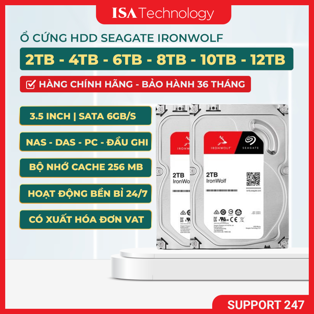 Ổ cứng Seagate IronWolf dành cho Nas, PC  – 2TB, 4TB, 6TB, 8TB, 10TB, 12TB – 3.5 inch, 5400/7200 RPM